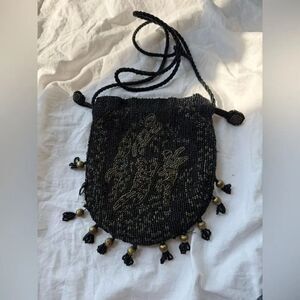 1920s Style Vintage Christiana Silk Beaded Bag with Matching Mirror